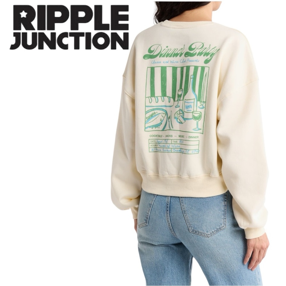 NWT Ripple Junction Cream Sweater with Green Graphic - Picture 4 of 7